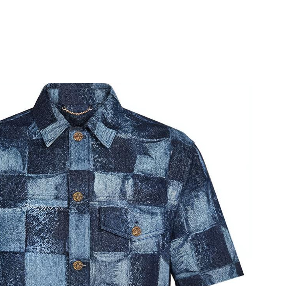Мужская рубашка Louis Vuitton Denim Check (синяя) — фото 8