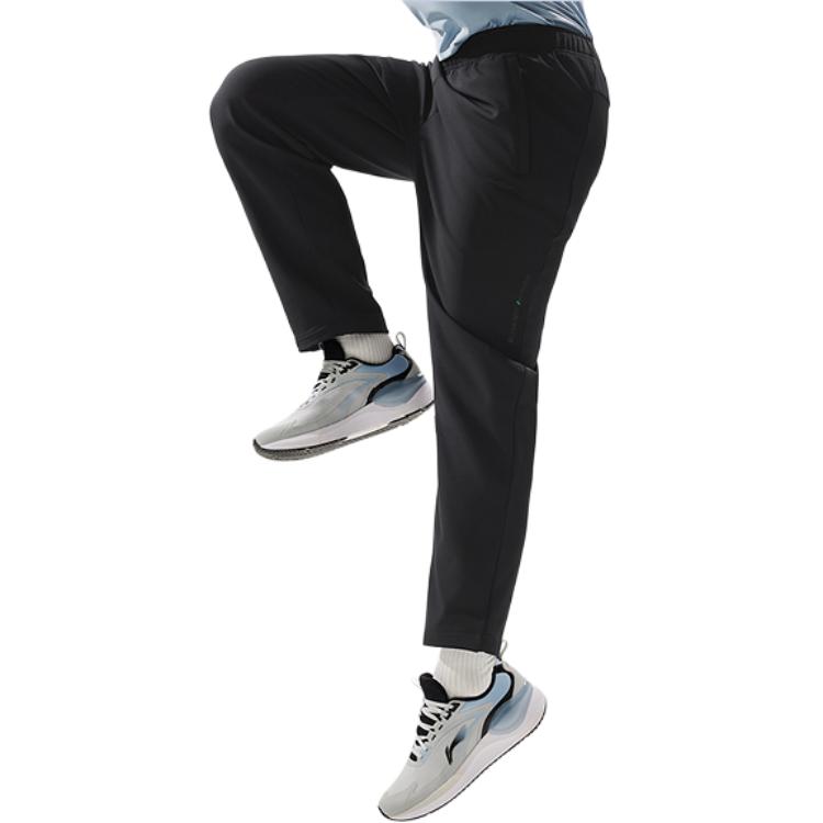 Li Ning Fitness Series Fleece Lined Thermal Athleisure Woven Solid Color Mid Rise Straight Fit Sports Pants Men’s Black