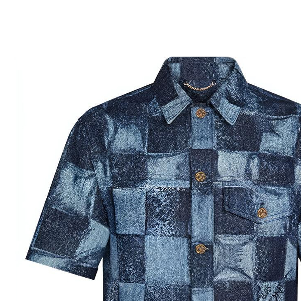 Мужская рубашка Louis Vuitton Denim Check (синяя) — фото 6