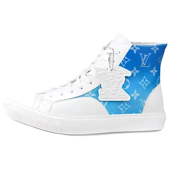 LOUIS VUITTON Tattoo Ankle Sneakers 'White With Blue Monogram'