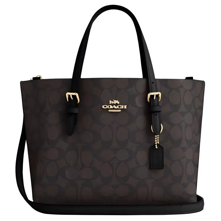 COACH Mollie Coated Canvas With Leather Handbag 25 Women's Walnut & Black