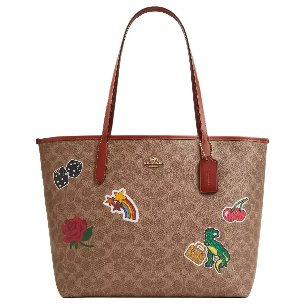 COACH City Coated Canvas Tote Bag, Shopping Bag, Handbag, Shoulder Bag Large Women's Tan & Multicolor