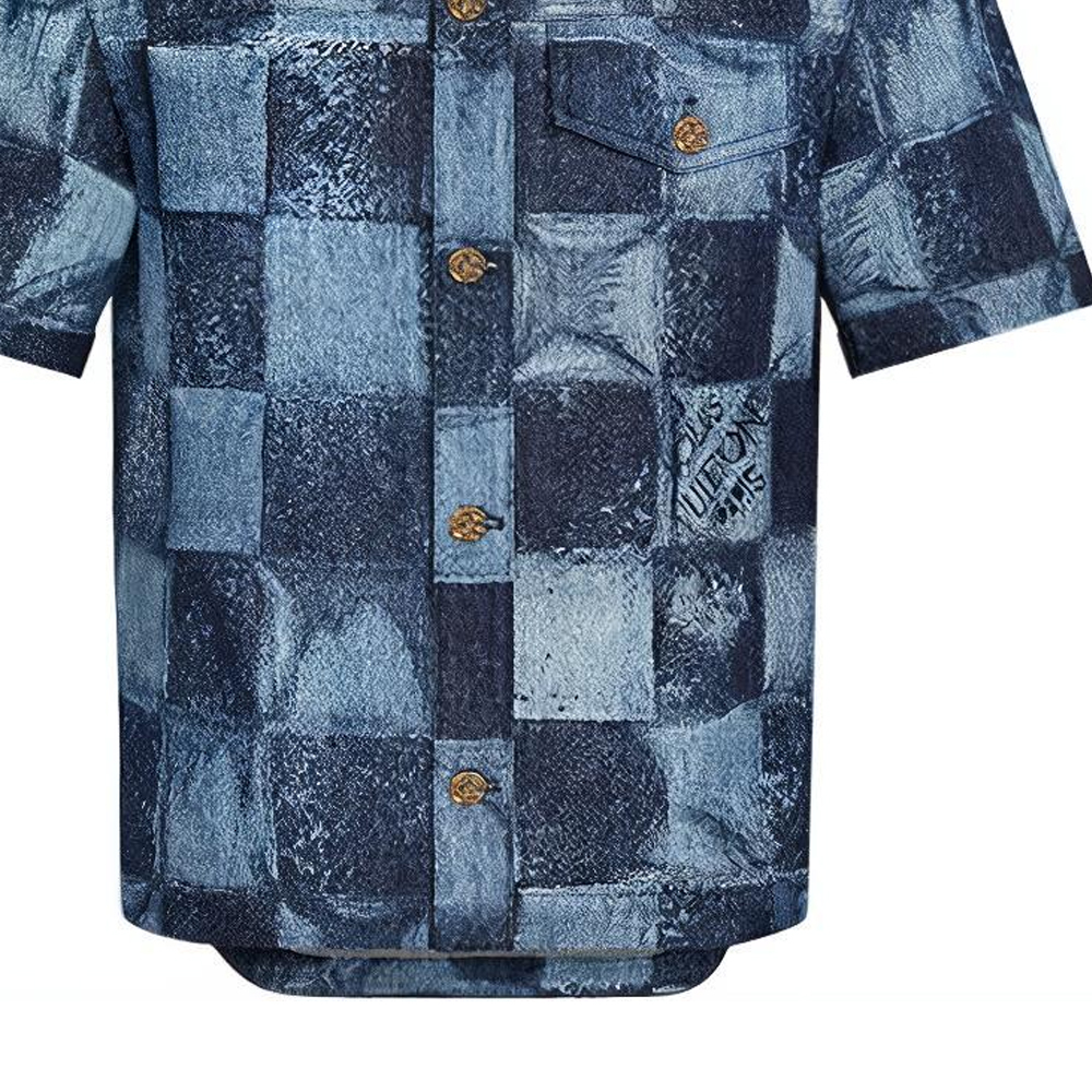 Мужская рубашка Louis Vuitton Denim Check (синяя) — фото 7