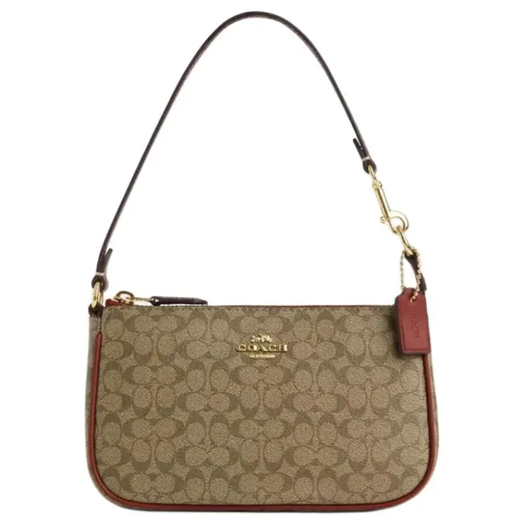 COACH Nolita Coated Canvas With Smooth Leather Wrist Bag Clutch Small Women's Khaki & Terracotta