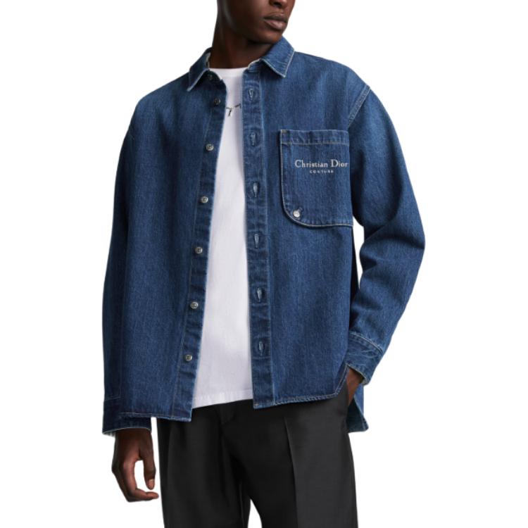 Мужская рубашка Dior Christian Dior Couture jacket shirt Logo (синяя) — фото 3