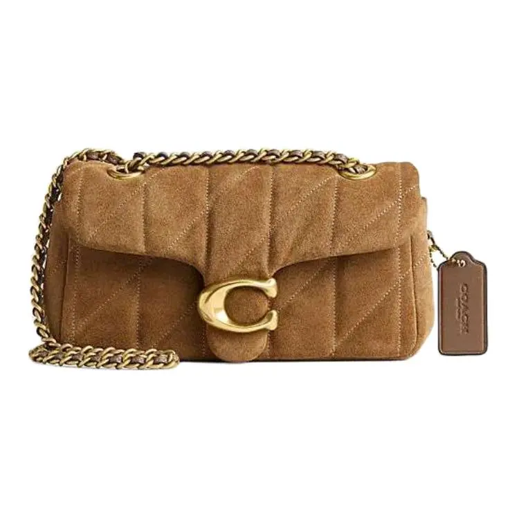 COACH Tabby Suede And Smooth Leather Shoulder Bag, Crossbody Bag Small Women's Brass & Cedar