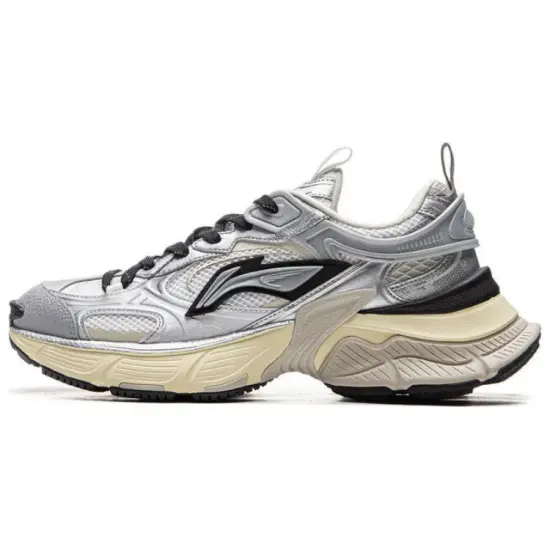 LiNing Star Cushioning Anti Slip Wear Resistant Breathable Height Increasing Low Top Casual Shoes Men's Silver Black