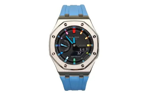 Casio, modified rainbow quartz rubber watch strap stainless steel, men's watch, black dial, custom-made, quartz mechanism, Japanese and Korean