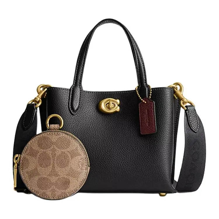 COACH Willow Pebbled Leather Tote Bag, Shopping Bag, Shoulder Bag, Crossbody Bag, Handbag Small Women's Black