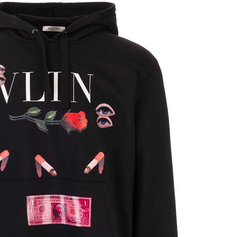 Мужское худи Valentino Худи с цветочным принтом и логотипом (черное) — фото 7