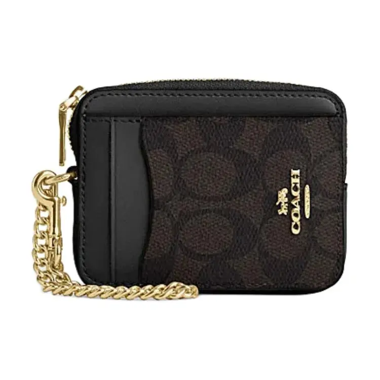 COACH Card Case Artificial Leather With Recycled Leather Card Holder Women's Walnut & Black