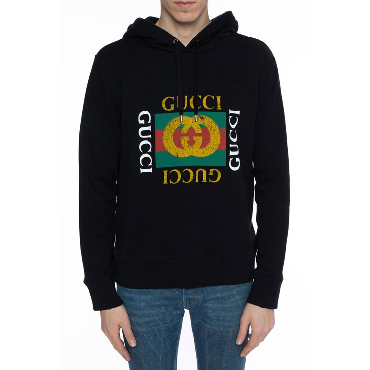 Мужское худи Gucci Logo Print (черное) — фото 5