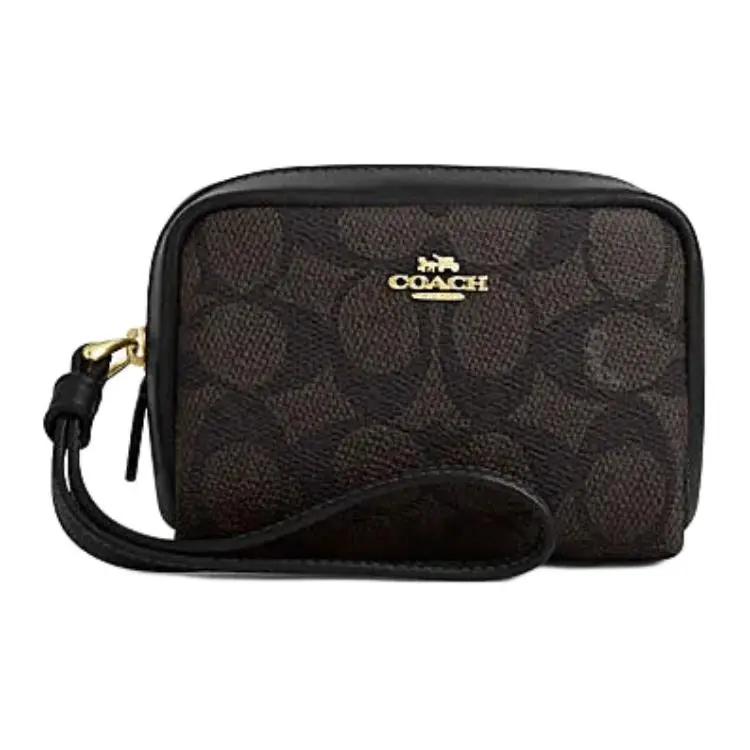 COACH Artificial Leather With Recycled Leather Wrist Bag Clutch Mini Women's Walnut & Black