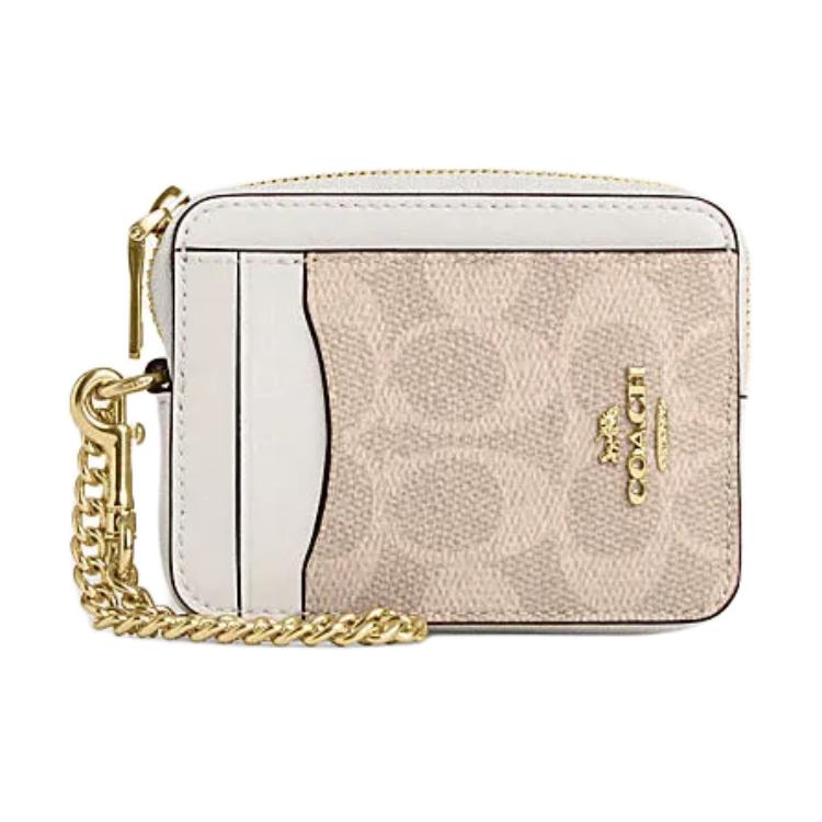 Женский картхолдер COACH Zip Top Card Case 8 (песочно-белый)