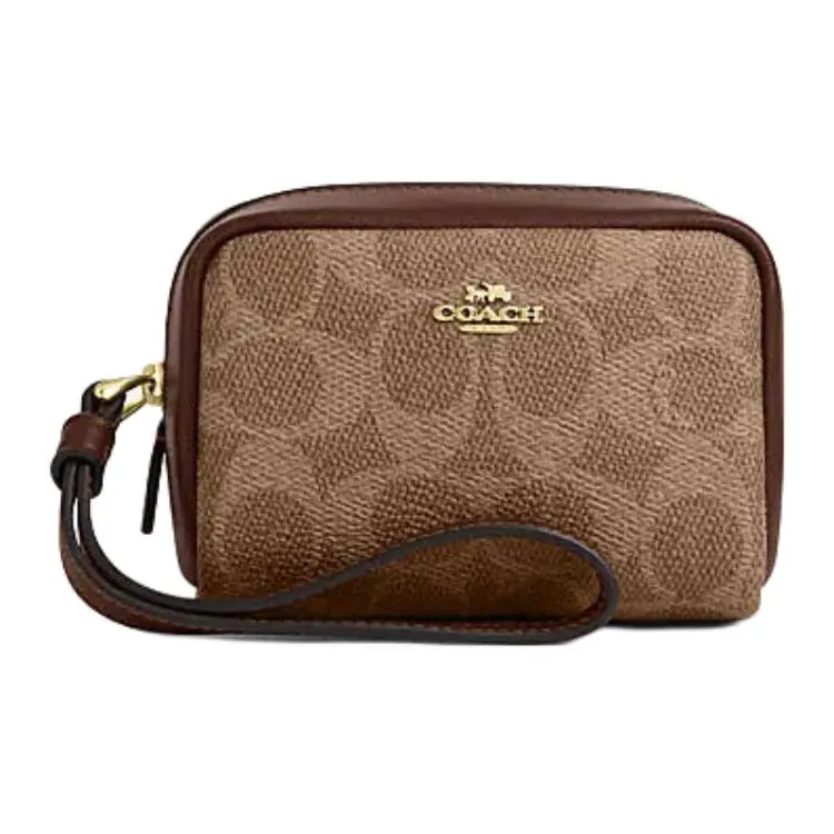 COACH Artificial Leather With Recycled Leather Wrist Bag Clutch Mini Women's Brown Yellow & Brown