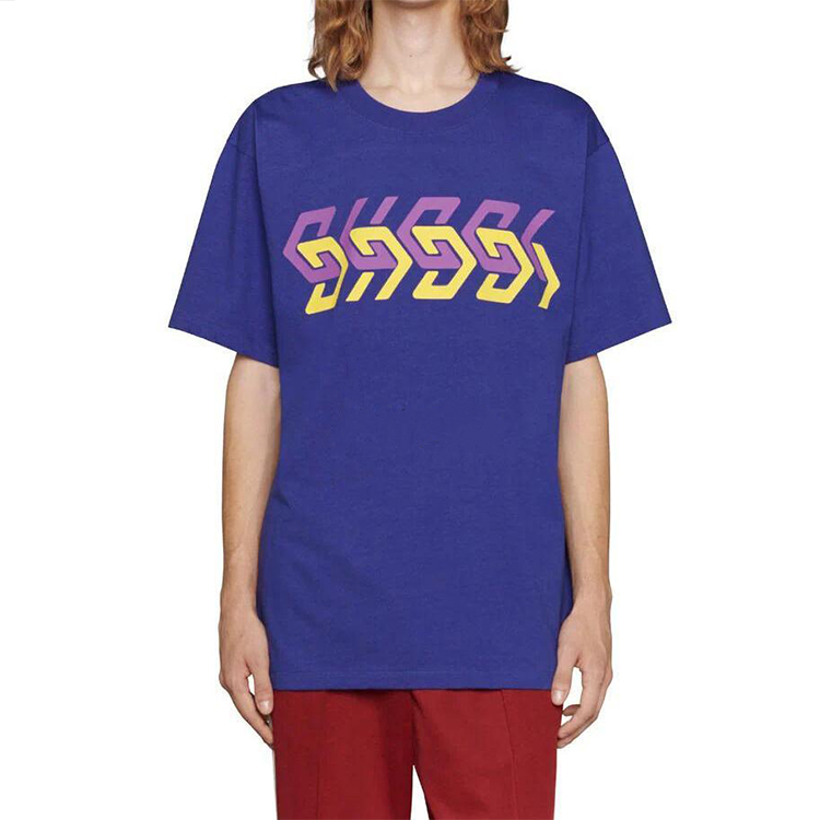 Мужская футболка Gucci Mirror Logo (синяя) — Синий — фото 3