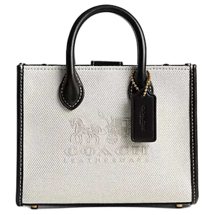 COACH Ace Canvas With Refined Leather Shoulder Bag, Crossbody Bag, Handbag Small Women's White & Black