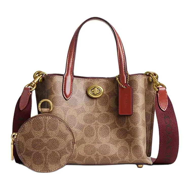 COACH Willow Coated Canvas One Shoulder Crossbody Tote Bag, Shopping Bag, Handbag Small Women's Rusty Red Brown