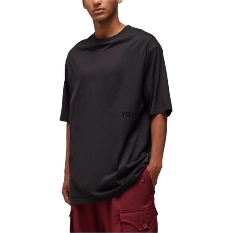 Y-3 Letter Print Round Neck Short Sleeve Drop Shoulder T-shirt Unisex Black