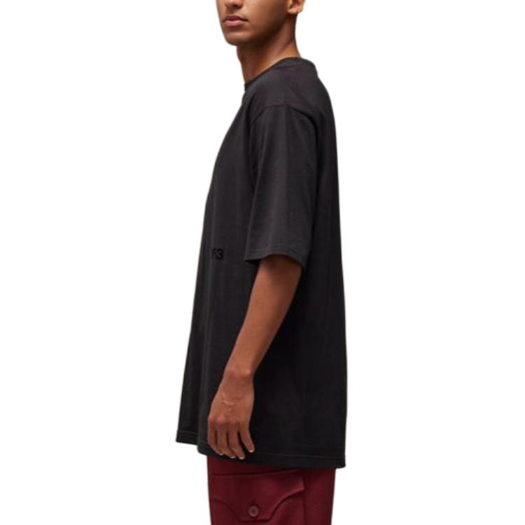 Y-3 Letter Print Round Neck Short Sleeve Drop Shoulder T-shirt Unisex Black