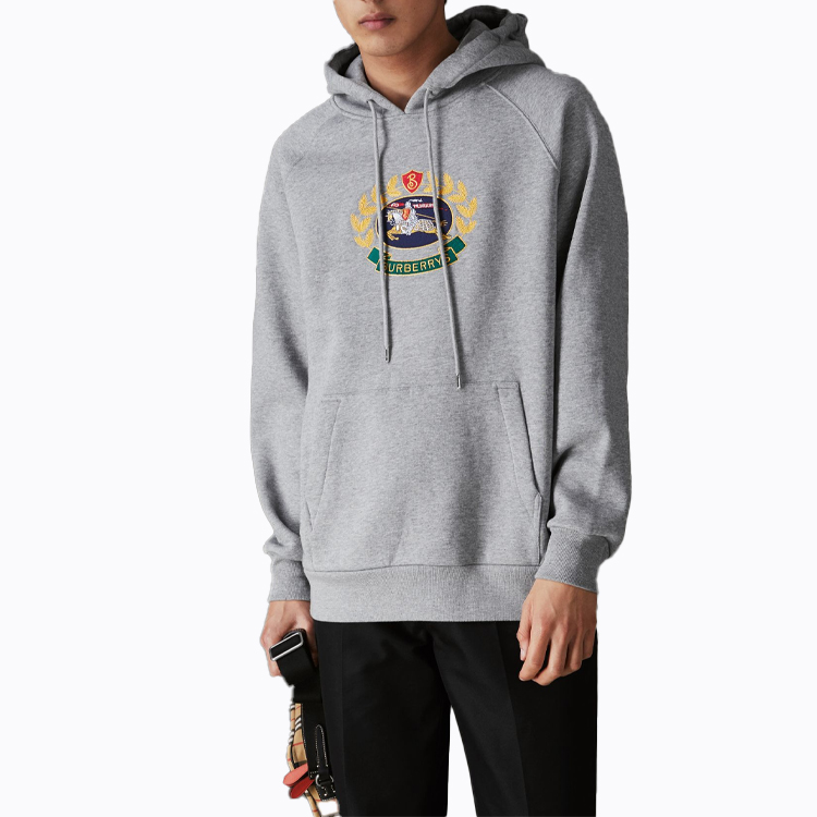 Мужское худи Burberry Logo Hoodie (светло-серое) — фото 3