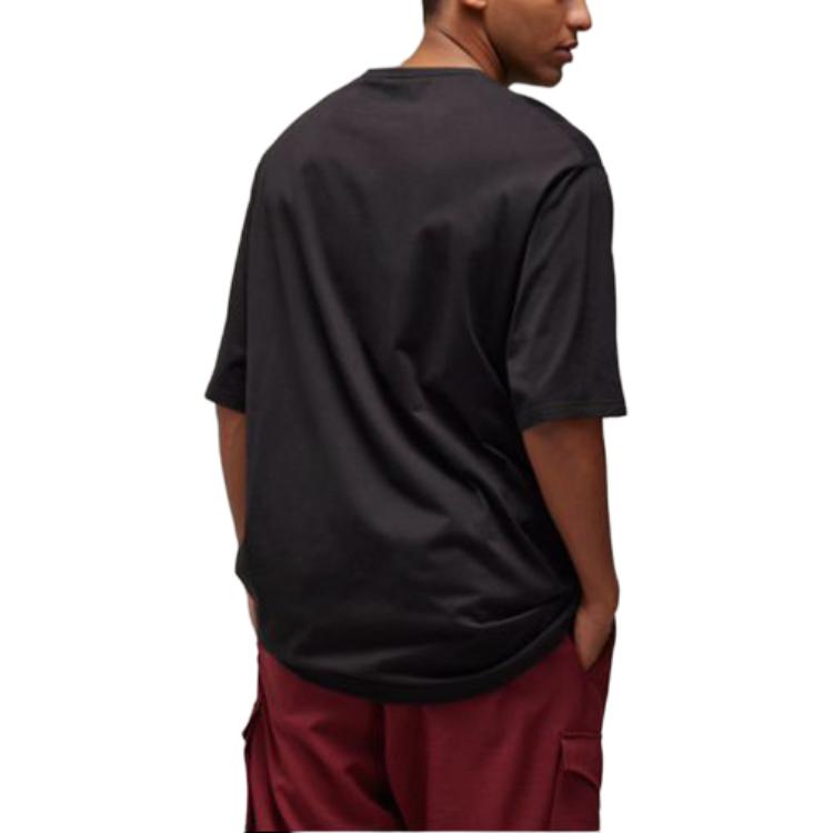 Y-3 Letter Print Round Neck Short Sleeve Drop Shoulder T-shirt Unisex Black