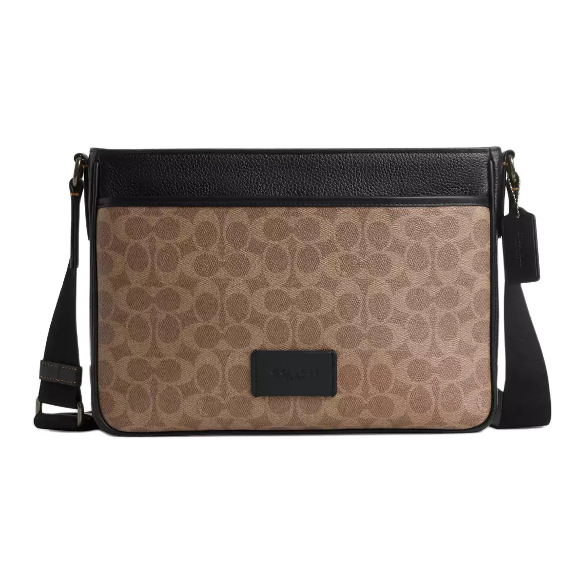 COACH DISTRICT Coated Canvas With Leather Crossbody Bags Large Men's Tan & Black