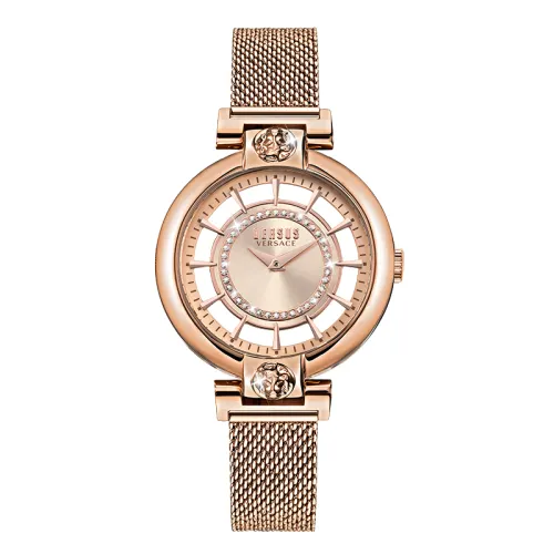 VERSUS Versace, quartz watch strap stainless steel, golden dial, fashionable women's watch, quartz mechanism, light luxury style, pink gold, for beloved