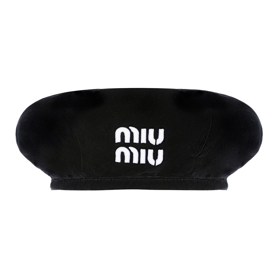 MIU MIU Brand Logo Cotton Berets Women's Black