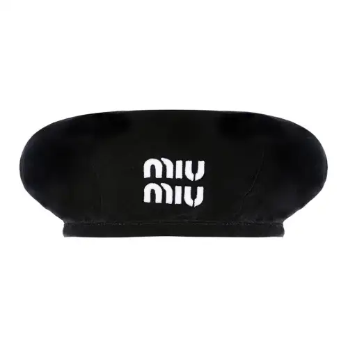 MIU MIU Brand Logo Cotton Berets Women's Black