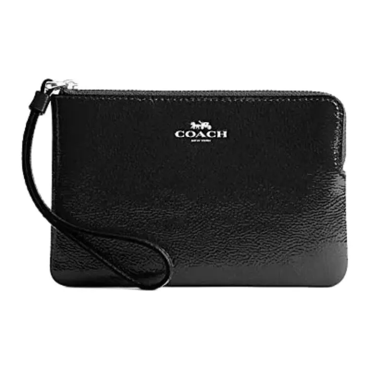 COACH Corner Zip Cow Leather Wrist Bag Clutch Small Women's Black