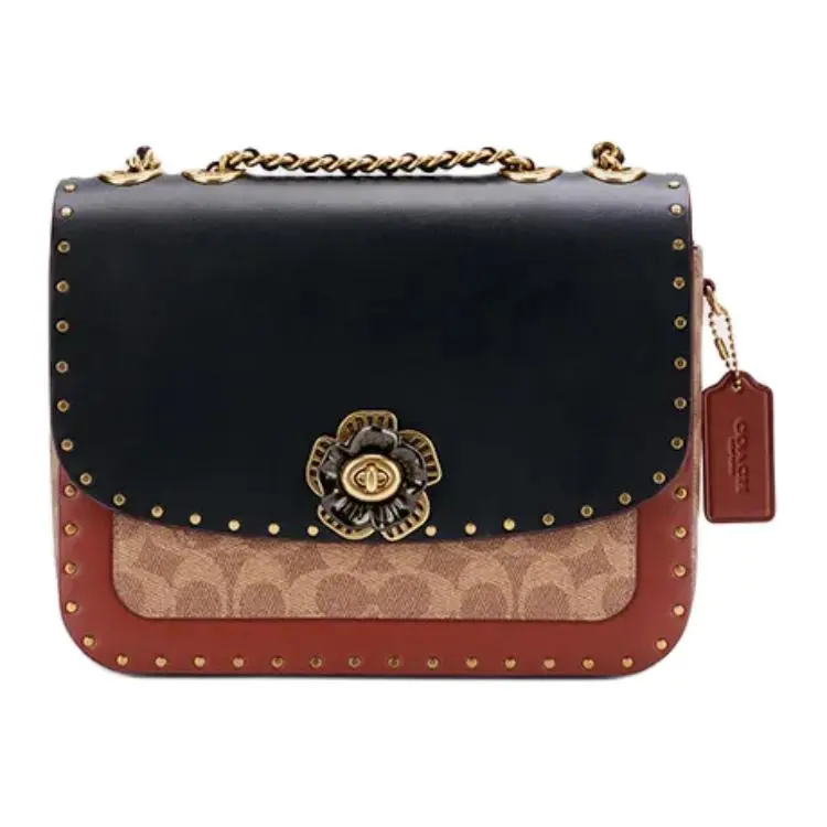 COACH Madison Cow Leather Shoulder Bag, Crossbody Bag Medium Women's Embroidered Red & Black