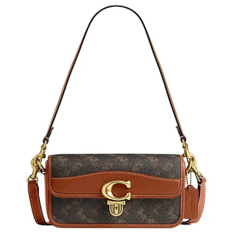 COACH Studio Artificial Leather With Cow Leather Shoulder Bag Small Women's Black & Brown