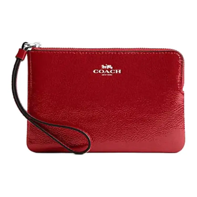 COACH Corner Zip Cow Leather Wrist Bag Clutch Small Women's Red
