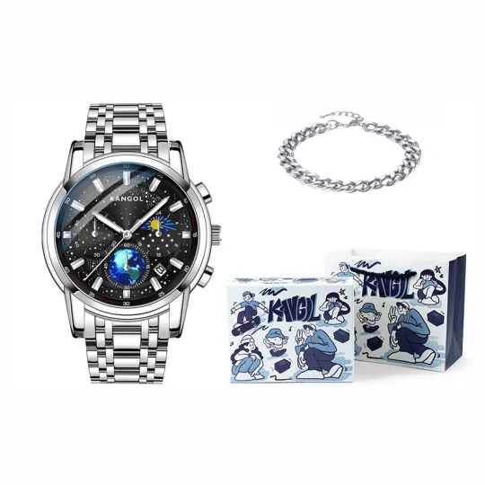 KANGOL Trendy Era Iron Heart Black Warrior Quartz Movement Stainless Steel Watchband Watch Men's Watches