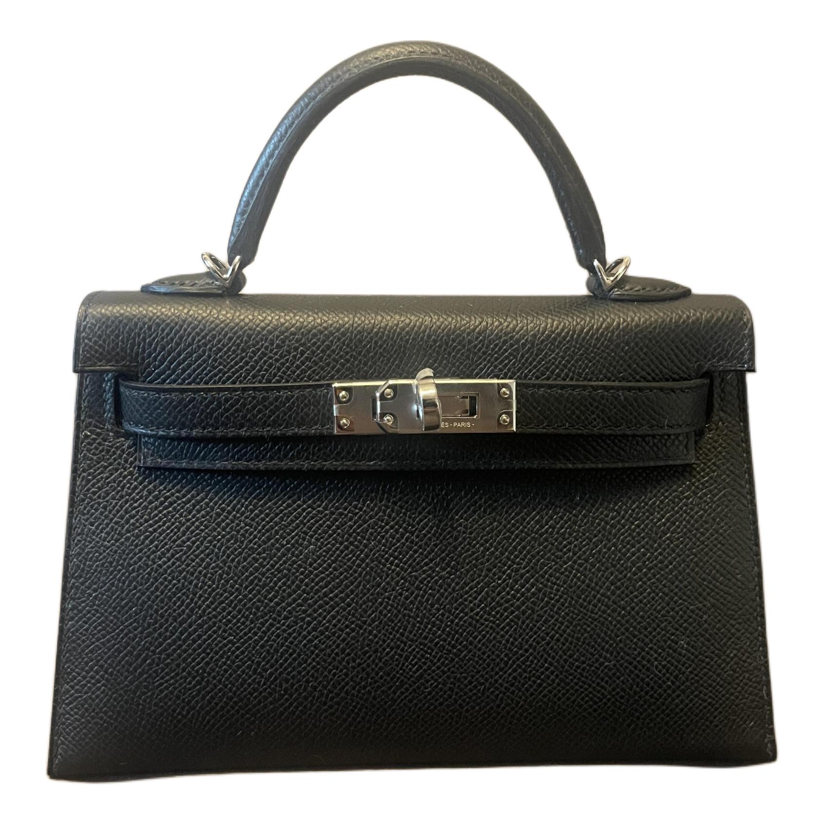 HERMES Hermès Mini Kelly Second Generation 19 SO Customized Silver Buckle Horseshoe Print Epsom Leather Kelly Bag Handbag Mini Women's Black Interior Pearl Gray