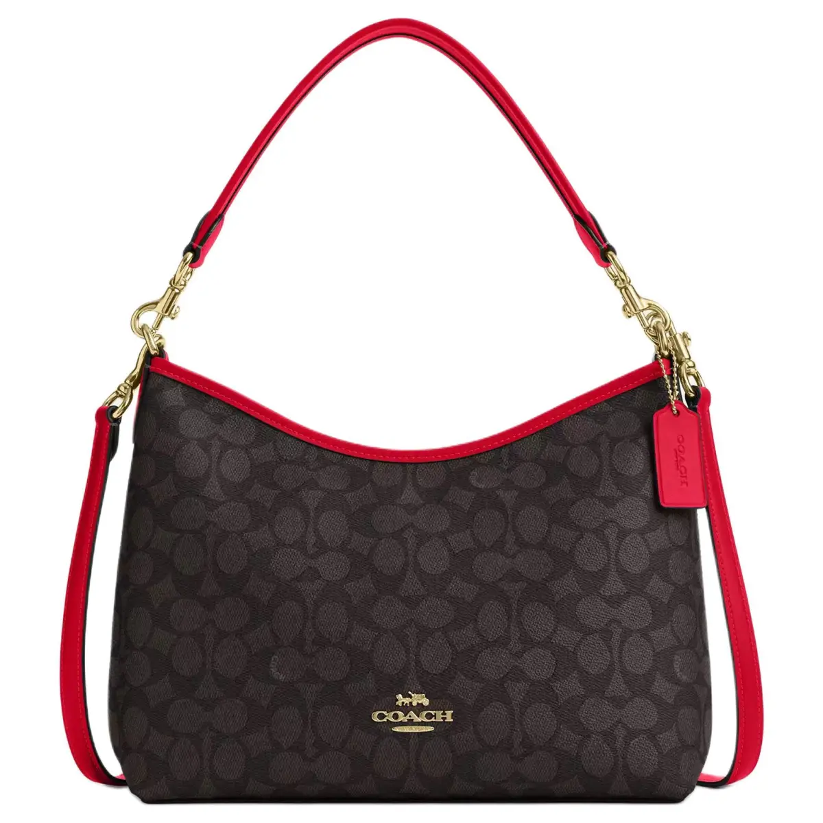 COACH Laurel Coated Canvas Shoulder Bag Large Women's Bold Red