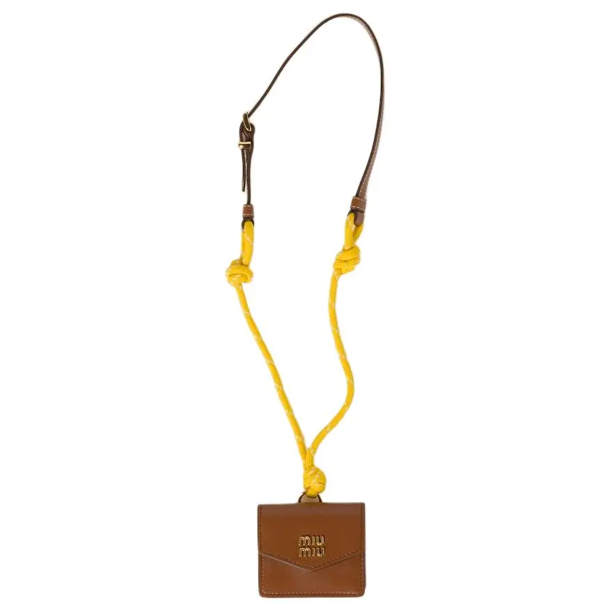 MIU MIU Leather Earphone Case Women's Cognac Brandy & Yellow