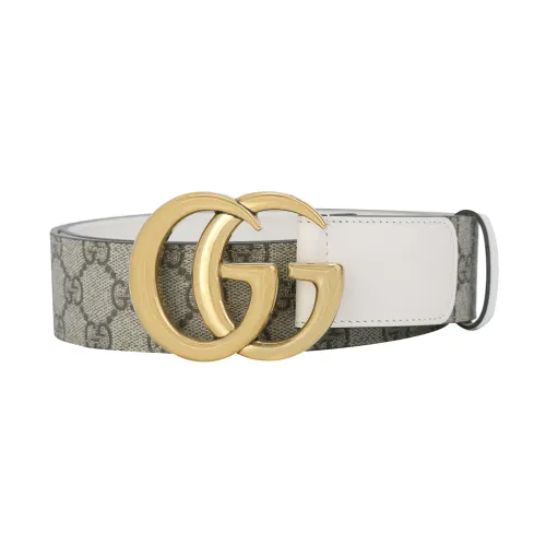 GUCCI GG Marmont Cow Leather Belts Women's Beige Width 4cm