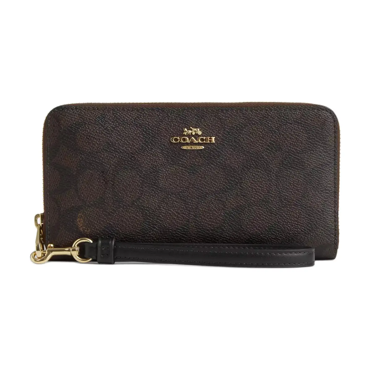 COACH Zip Around Coated Canvas Wallets Women's Walnut Wood