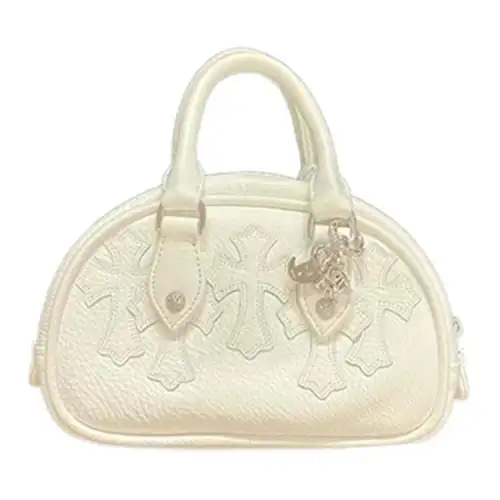 Chrome Hearts Leather Bowling Bag, Portable Crossbody Bag, Shoulder Bag Mini Women's White