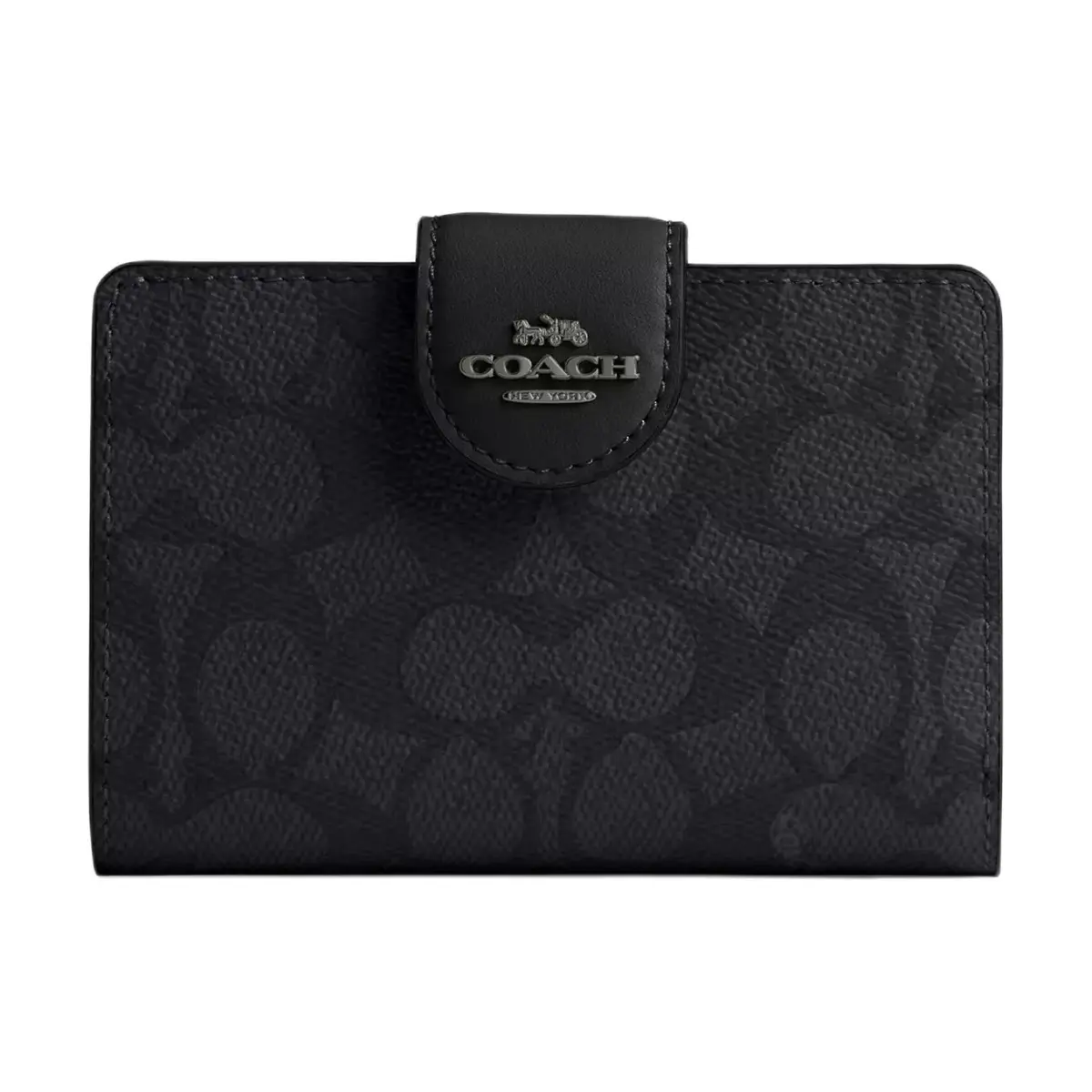 COACH SignatureCanvas High-Quality Leather Wallets Women's Charcoal & Black