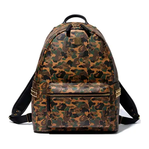 A BATHING APE MCM Collaboration Camouflage Sheepskin Backpack Regular Unisex Black