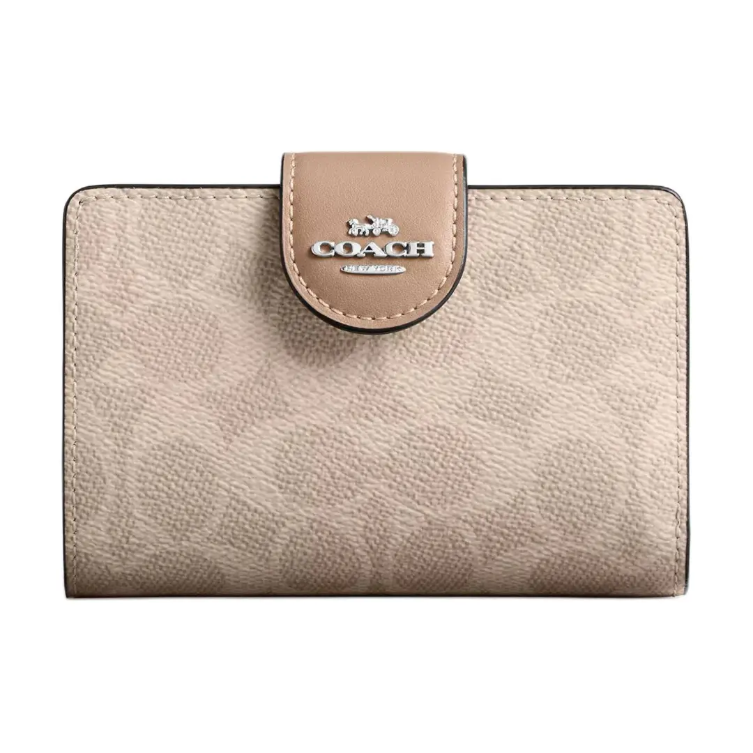 COACH SignatureCanvas High Quality Leather Wallet Women's Sand