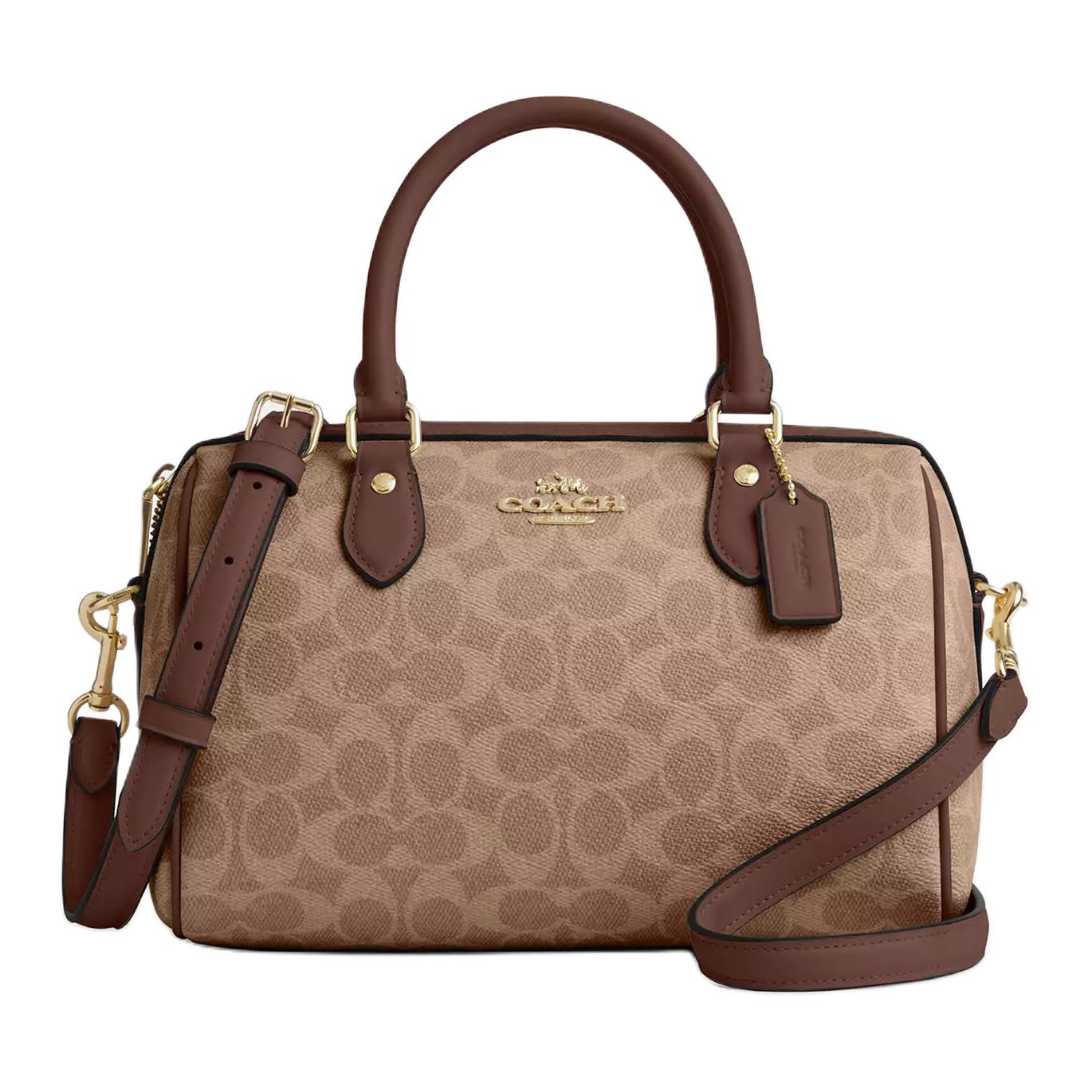 Женская сумка COACH Rowan 25 (коричневая с бежевым)
