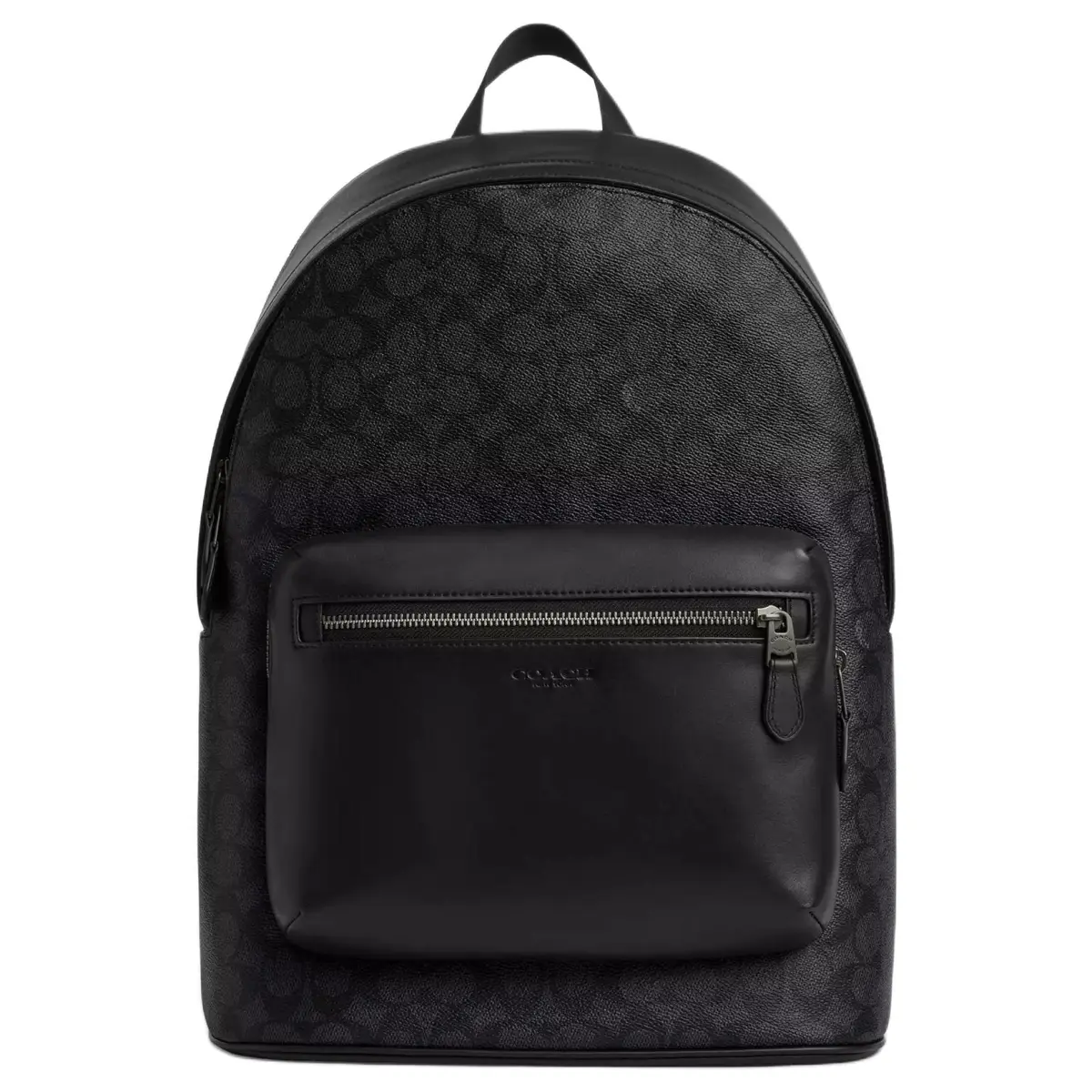 COACH West Signature Coated Canvas With Smooth Calfskin Backpack Large Unisex Charcoal