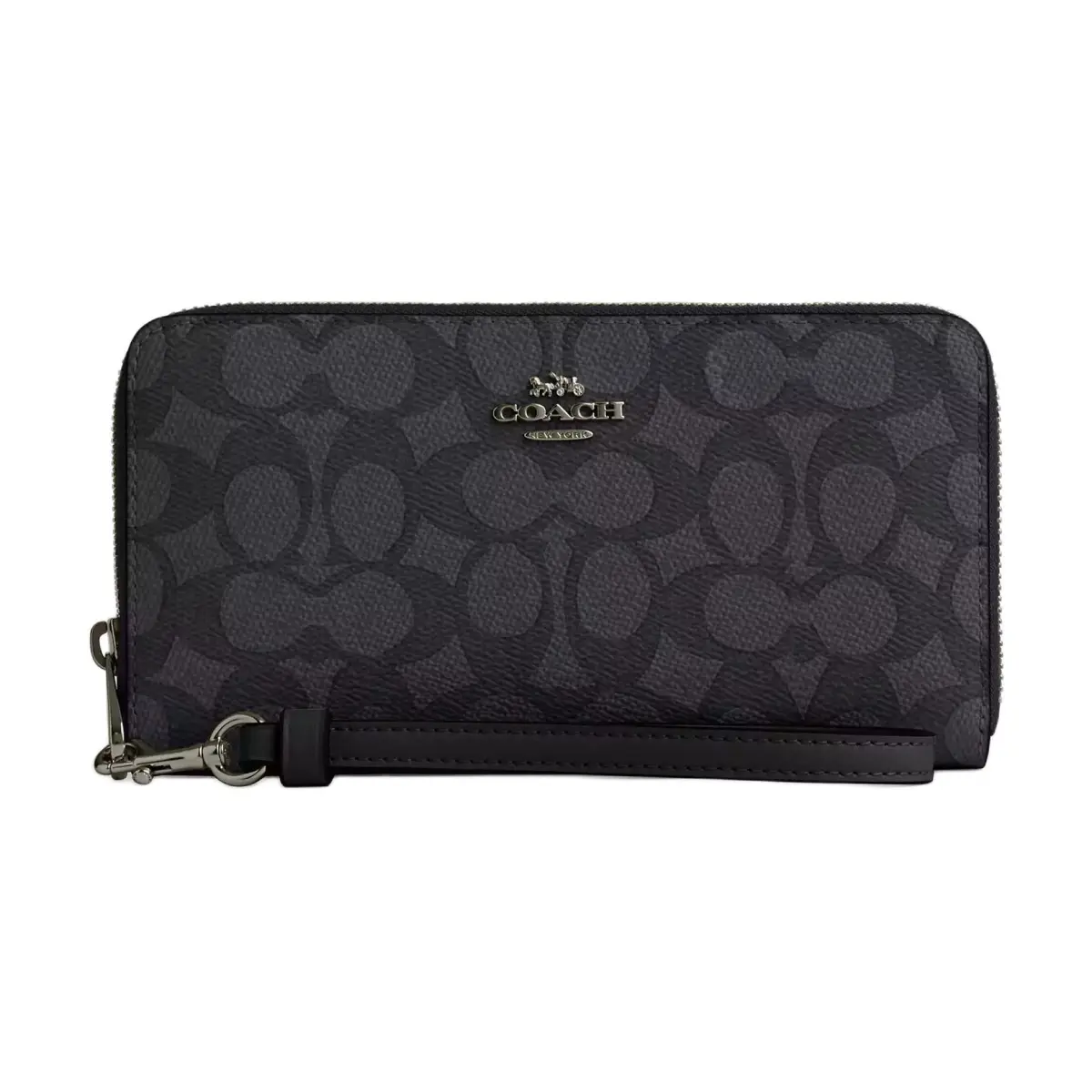 COACH Zip Around Coated Canvas Wallets Women's Charcoal & Black