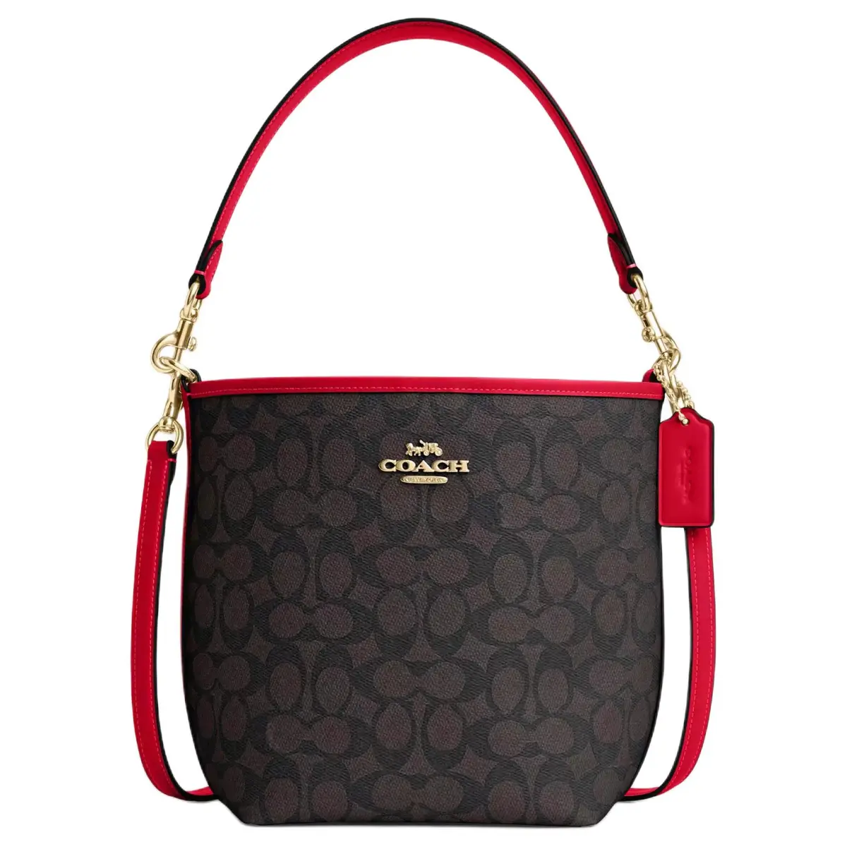COACH City Bucket Coated Canvas Bucket Bag, Portable Crossbody Bag, Shoulder Bag Small Women's Black & Red