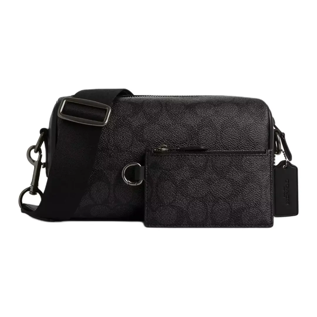COACH AXEL Coated Canvas Shoulder Bag, Crossbody Bag Small Men's Charcoal & Black