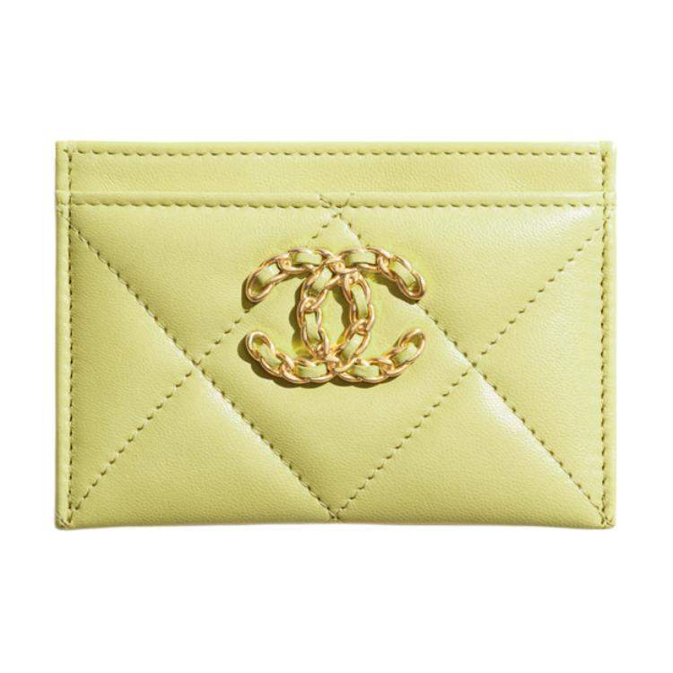 CHANEL 19Bag Lambskin Card Holder Card Holder Women's Green